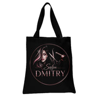 Hairdresser Salon Tote Bag | Rose Gold Stylist Logo with Scissors and Hair Dryer Art | Premium Twill Fabric | Gift for Hair Stylist and Salon Owner