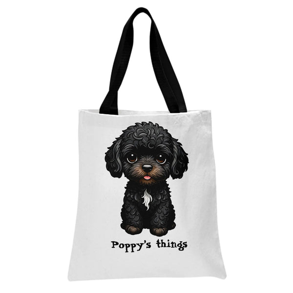 Black Poodle Tote Bag | Cute Cartoon Dog Portrait Art | Premium Twill Fabric Shopping Bag | Gift for Dog Lovers