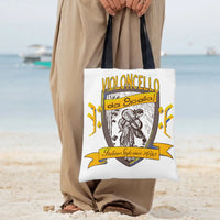 Violoncello Da Spalla Tote Bag | Vintage Italian Cello Player Shield Crest Art | Premium Twill Diamond-Grid Texture | Gift for Classical Music Lover
