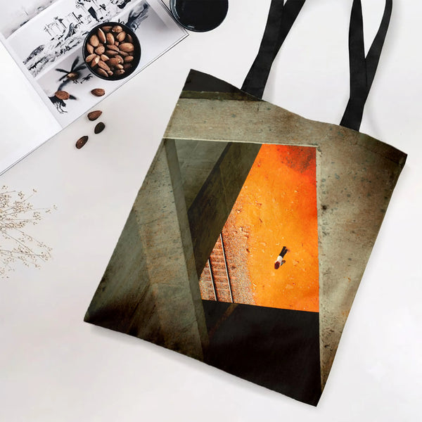 Brutalist Architecture Tote Bag | Aerial Concrete Courtyard Photography Art | Premium Twill Diamond-Grid Fabric | Aesthetic G