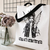 Punk Fairy Tote Bag | Rebel Fae Gothic Ink Art with Ransom Note Typography | Premium Textured Twill Fabric | Edgy Gift for Dark Fantasy Book Lovers