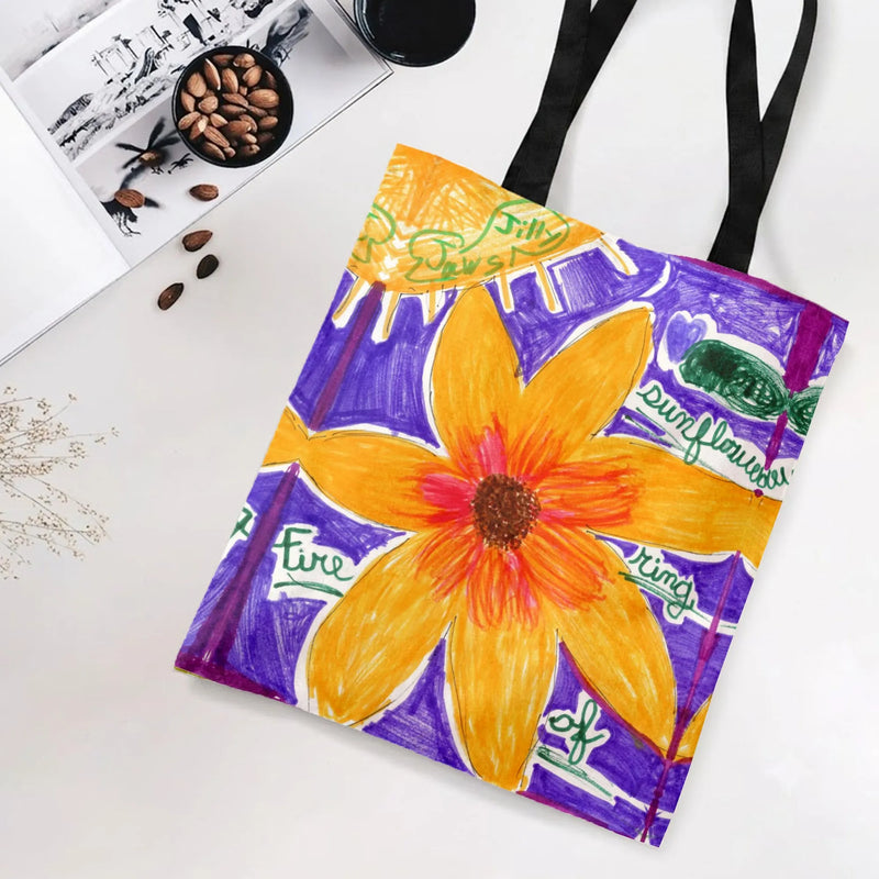 Sunflower Tote Bag | Bold Hand-Drawn Sunflower Ring of Fire Art | Premium Twill Diamond-Grid Texture | Gift for Sunflower Lovers