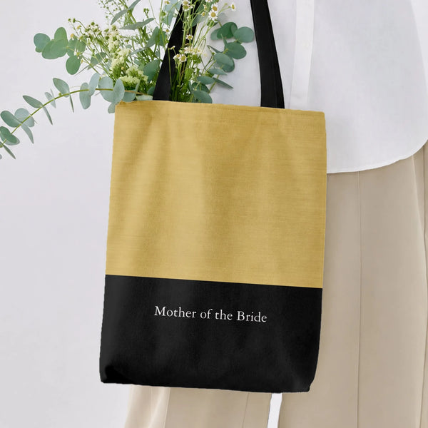 Mother of the Bride Tote Bag | Elegant Gold and Black Two-Tone Design | Premium Diamond-Grid Twill Tote | Wedding Gift for Mo