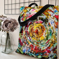 Abstract Expressionist Tote Bag | Colorful Paint Splatter Spiral Vortex Art | Premium Composite Twill Fabric | Gift for Modern Art Lovers