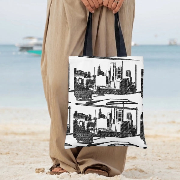 City Skyline Tote Bag | Detailed Pen and Ink Urban Architecture Illustration | Premium Twill Fabric Tote | Aesthetic Gift for