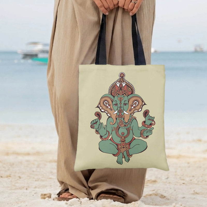 Ganesha Tote Bag | Traditional Indian Elephant God Henna Art Illustration | Premium Composite Twill Fabric | Spiritual Gift for Hindu Art Lover