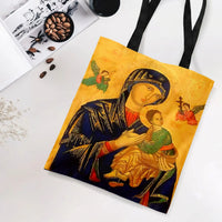 Madonna and Child Tote Bag | Byzantine Icon Religious Art | Premium Composite Twill Fabric | Gift for Art History Lover