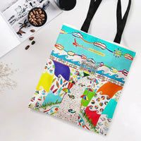 Sea Isle Beach Tote Bag | Colorful Boardwalk Umbrella Whimsical Art | Premium Twill Diamond-Grid Fabric | Gift for Beach Lovers & Jersey Shore Fans