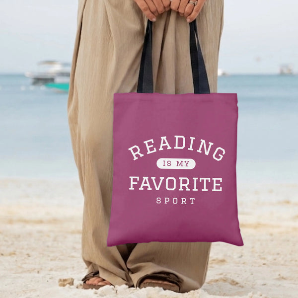 Reading Is My Favorite Sport Tote Bag | Funny Varsity Typography Book Lover Design | Premium Twill Fabric | Gift for Book Lov