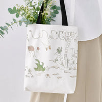 Under the Sea Tote Bag | Whimsical Hand-Drawn Ocean Jellyfish and Seaweed Sketch Art | Premium Twill Diamond-Grid Texture | Gift for Marine Life Lovers