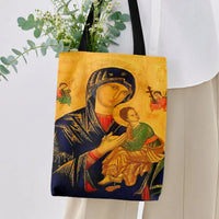 Madonna and Child Tote Bag | Byzantine Icon Religious Art | Premium Composite Twill Fabric | Gift for Art History Lover