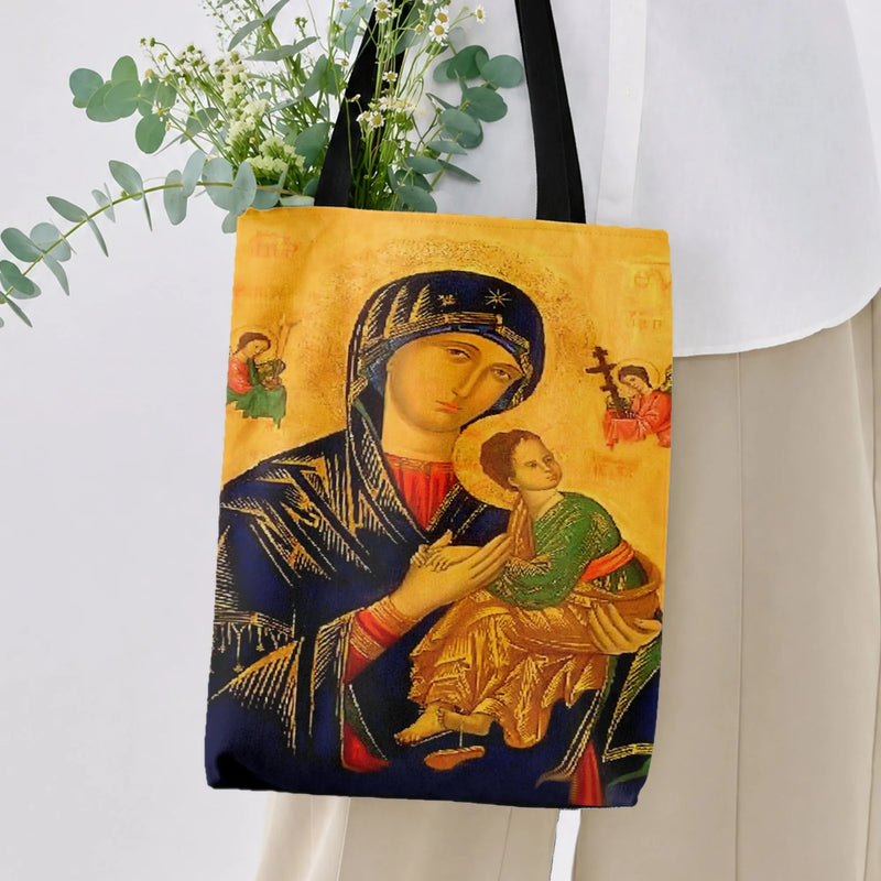 Madonna and Child Tote Bag | Byzantine Icon Religious Art | Premium Composite Twill Fabric | Gift for Art History Lover