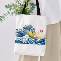 Pufferfish Great Wave Tote Bag | Japanese Ukiyo-E Ocean Art Remix | Premium Twill Fabric | Gift for Japanese Art Lover