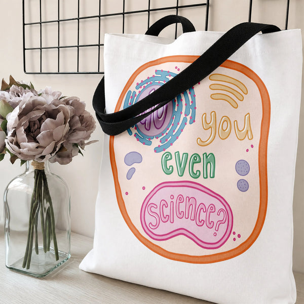 Do You Even Science Tote Bag | Funny Biology Cell Diagram Illustration | Premium Twill Diamond-Grid Texture | Gift for Scienc