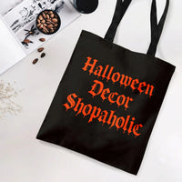 Halloween Decor Shopaholic Tote Bag | Dripping Gothic Lettering Orange on Black | Premium Twill Diamond-Grid Texture | Spooky Season Gift for Halloween Obsessed