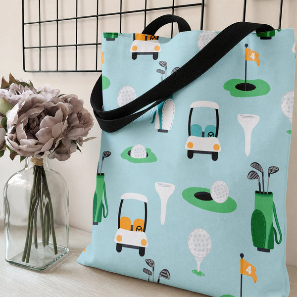 Golf Tote Bag | Cute Golf Carts Clubs and Putting Greens Pattern | Premium Twill Fabric | Gift for Golf Lover