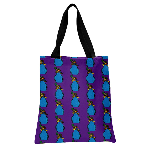 Tropical Fruit Vase Tote Bag | Colorful Cartoon Vase with Fruit Still Life Pattern | Premium Twill Diamond-Grid Fabric | Uniq