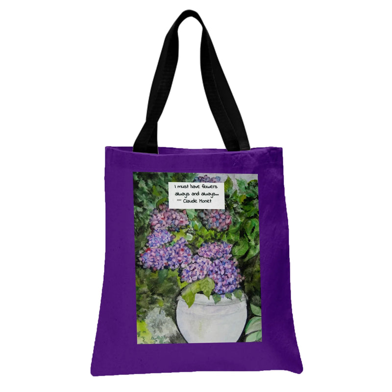 Hydrangea Tote Bag | Monet Quote Watercolor Floral Painting Art | Premium Twill Diamond-Grid Texture | Gift for Art History Lover