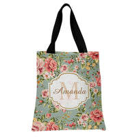 Vintage Floral Tote Bag | Personalized Monogram Roses Garden Design | Premium Twill Fabric | Gift for Her
