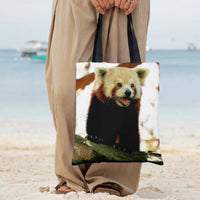 Red Panda Tote Bag | Adorable Baby Red Panda Wildlife Photography Print | Premium Twill Diamond-Grid Texture | Unique Gift for Animal Lovers