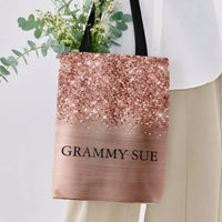 Rose Gold Glitter Tote Bag | Personalized Name Design with Sparkling Confetti | Premium Twill Shopping Bag | Gift for Her