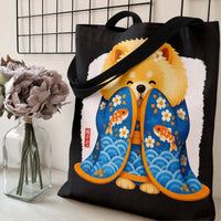Shiba Inu Kimono Tote Bag | Cute Kawaii Dog in Blue Kimono with Koi Fish and Sakura Art | Premium Twill Fabric | Aesthetic Gift for Dog Lover