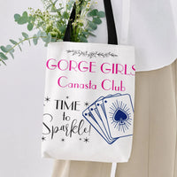 Canasta Card Game Tote Bag for Women | Gorge Girls Playing Cards Sparkle Typography | Premium Twill Fabric | Fun Gift for Card Game Lovers