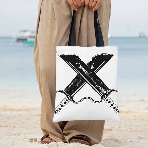 Crossed Swords Tote Bag | Bold Black Ink Katana Blade Illustration | Premium Composite Twill Fabric | Gift for Martial Arts &