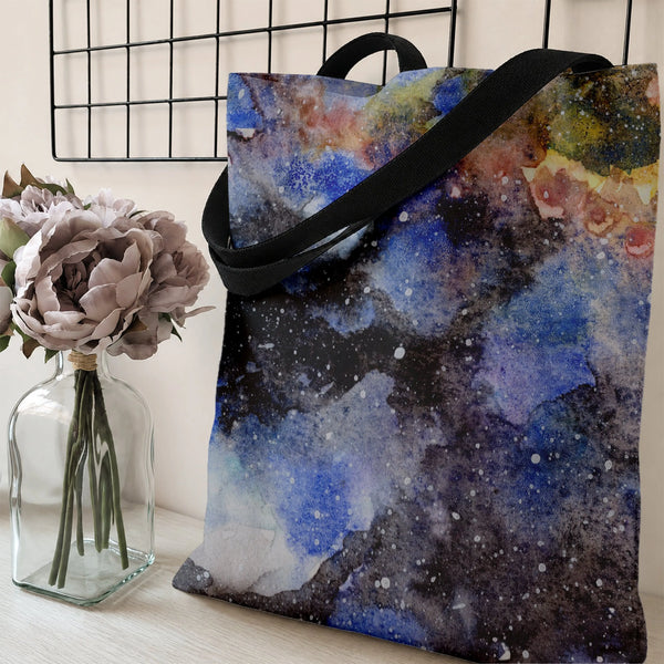 Galaxy Nebula Tote Bag | Watercolor Cosmic Starfield Art | Premium Composite Twill Fabric | Aesthetic Gift for Space Lovers