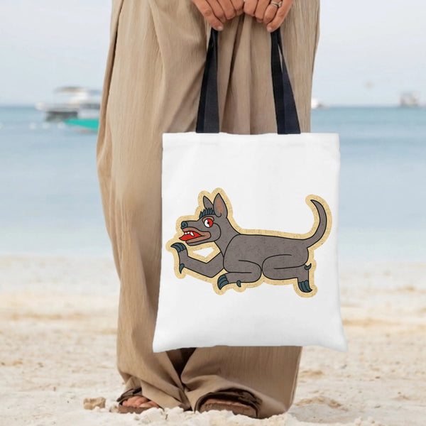 Aztec Xoloitzcuintli Dog Tote Bag | Mesoamerican Folk Art Illustration | Premium Twill Diamond-Grid Texture | Unique Gift for