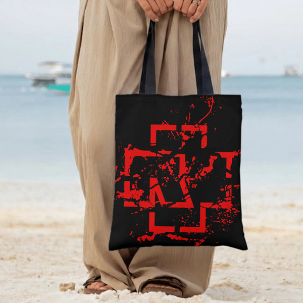 Abstract Red Splatter Tote Bag | Distressed Geometric Grunge Art on Black | Premium Composite Twill Fabric | Edgy Gift for St