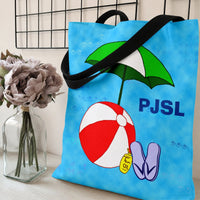 Beach Umbrella Tote Bag | Cartoon Beach Ball Flip Flops Summer Illustration | Premium Twill Diamond-Grid Texture | Fun Summer Gift for Beach Lovers