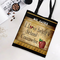 School Counselor Tote Bag | Vintage Distressed Apple Ruler Parchment Art | Premium Twill Fabric Tote | Gift for School Counselor
