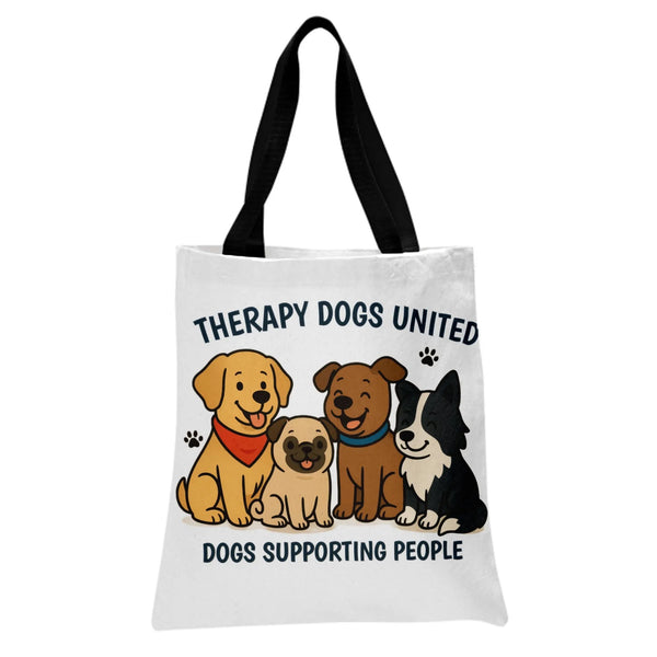 Therapy Dogs United Tote Bag | Cute Cartoon Therapy Dog Squad Illustration | Premium Twill Fabric Tote | Gift for Dog Lover