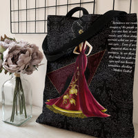 Gothic Fashion Illustration Tote Bag | Elegant Woman in Burgundy Gown Art | Premium Composite Twill Fabric | Gift for Fashion Lovers