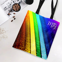 Rainbow Glitter Tote Bag | Sparkling Rainbow Stripes with Monogram | Premium Twill Fabric | Aesthetic Gift for Pride Supporters