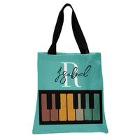 Personalized Piano Tote Bag | Vintage Rainbow Piano Keys with Custom Name & Initial | Premium Twill Shopping Bag | Gift for Music Lovers
