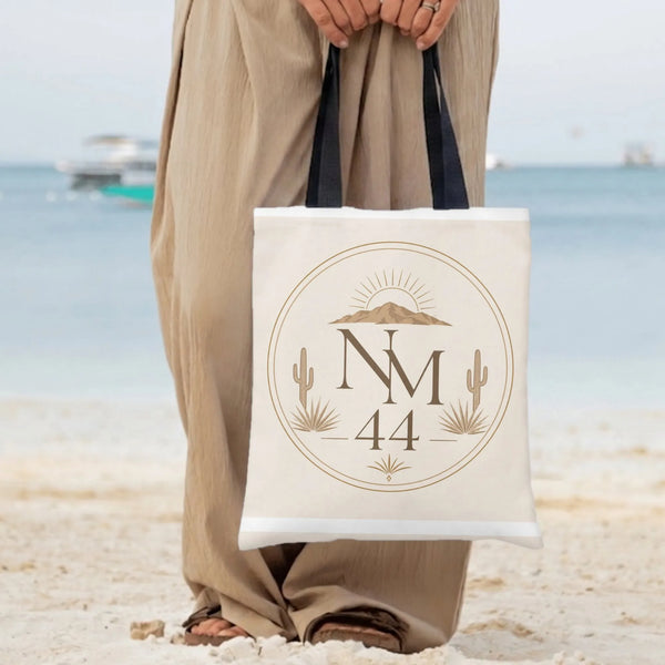 New Mexico Tote Bag | Southwestern Desert Sun Mountain Cactus Design | Premium Twill Canvas Bag | Gift for Travelers and Sout