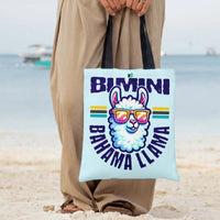 Llama Tote Bag | Bimini Bahama Llama Retro Pop Art Design | Premium Composite Twill Fabric | Gift for Beach Lovers