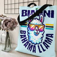 Llama Tote Bag | Bimini Bahama Llama Retro Pop Art Design | Premium Composite Twill Fabric | Gift for Beach Lovers