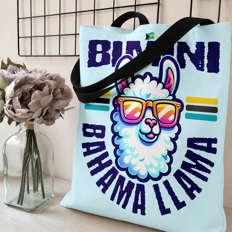 Llama Tote Bag | Bimini Bahama Llama Retro Pop Art Design | Premium Composite Twill Fabric | Gift for Beach Lovers