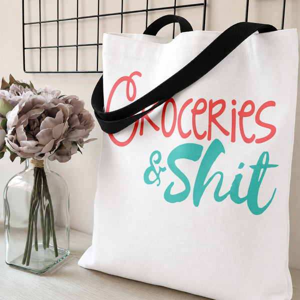 Groceries & Shit Funny Tote Bag | Sarcastic Typography Grocery Shopping Bag | Premium Twill Diamond-Grid Texture | Hilarious 