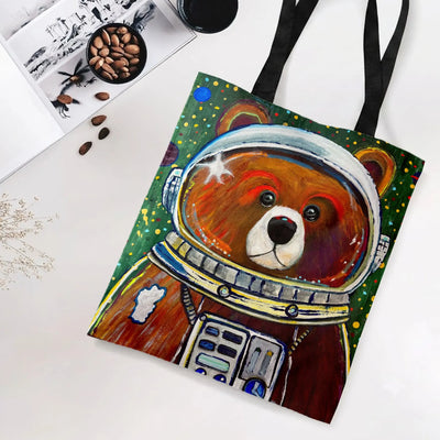 Astronaut Bear Tote Bag | Cute Space Bear in Spacesuit Painted Art | Premium Twill Diamond-Grid Texture | Fun Gift for Space and Bear Lovers
