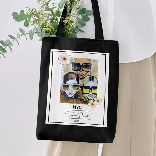NYC Fashion District Tote Bag | Chic Women in Sunglasses Watercolor Art | Premium Composite Twill Fabric | Trendy Gift for Fa