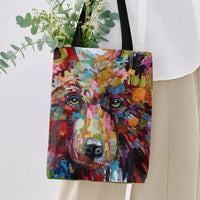 Bear Tote Bag | Colorful Impasto Oil Painting Grizzly Bear Portrait | Premium Twill Fabric with Diamond-Grid Texture | Unique Gift for Wildlife Art Lover