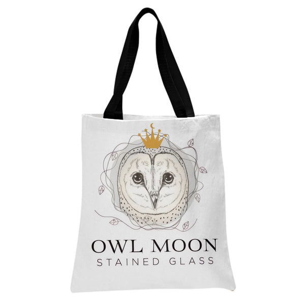 Owl Moon Tote Bag | Stained Glass Barn Owl with Crown Illustration | Premium Composite Twill Fabric | Gift for Wildlife and N