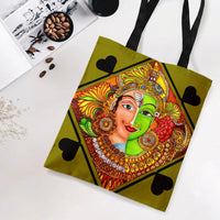 Indian Folk Art Tote Bag | Traditional Madhubani Style Dual-Face Goddess Design | Premium Twill Fabric | Gift for Art Lover