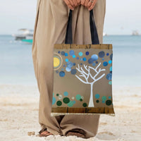 Abstract Tree Tote Bag | White Tree with Blue Bubbles Art | Premium Twill Diamond-Grid Fabric | Gift for Nature Lovers