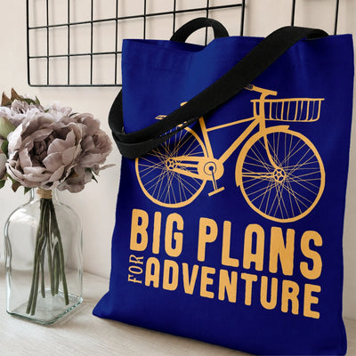 Bicycle Tote Bag | Big Plans For Adventure Vintage Bike Graphic | Premium Twill Diamond-Grid Fabric | Gift for Cyclists and Outdoor Enthusiasts