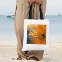 Bible Verse Tote Bag | Matthew 5:16 Let Your Light Shine Golden Sunflower Art | Premium Twill Diamond-Grid Texture | Inspirational Gift for Christian Women